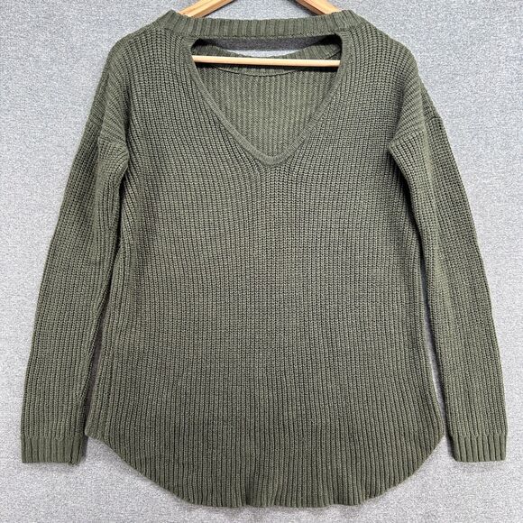 Vtg COTTON-ON Sweater Women's XS Green Knit Large Open Back Cut Out Long Sleeve - Picture 5 of 9